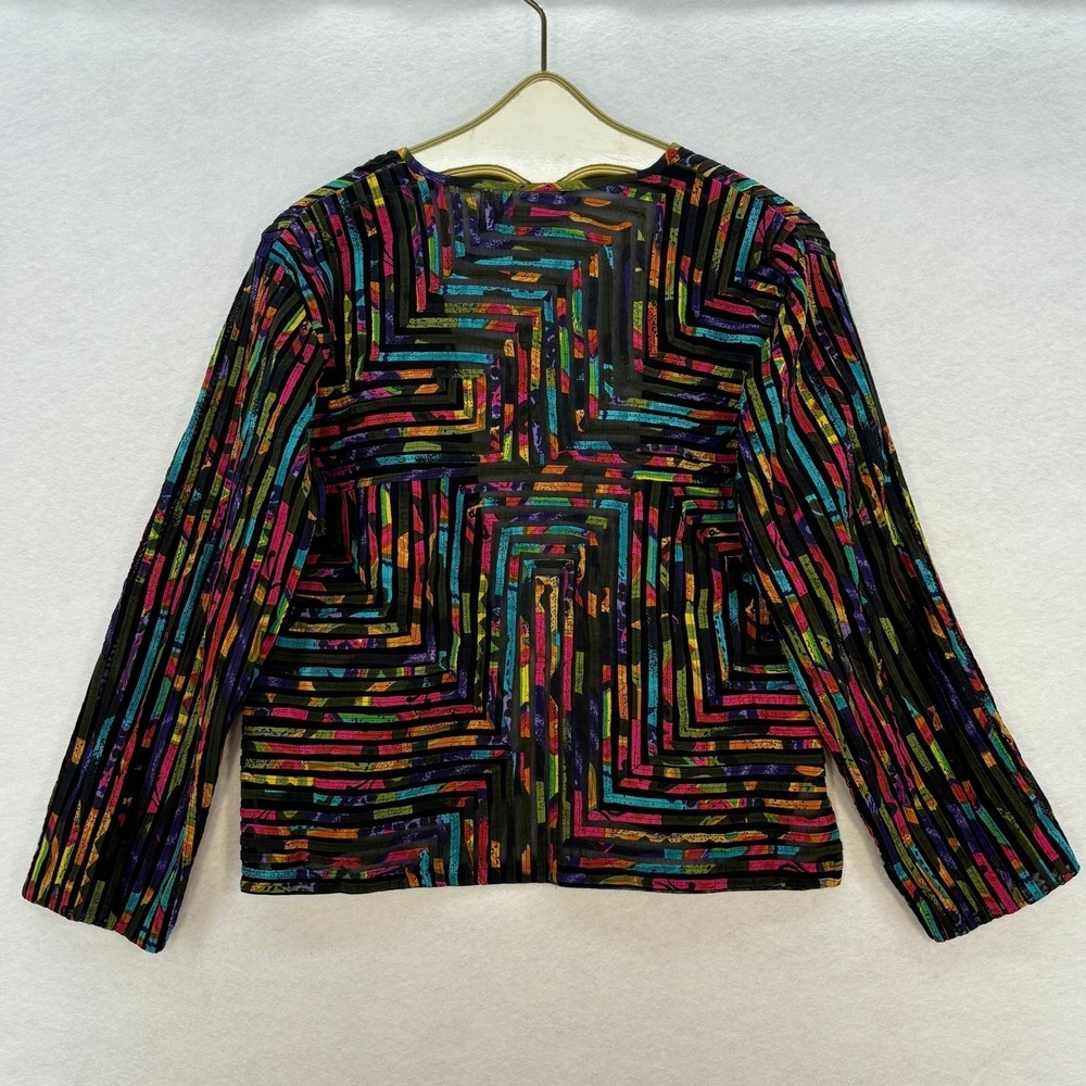 Vintage Chico's Artsy Jacket MEDIUM Multicolor Abstract y2k Festival Open Front - Picture 2 of 13